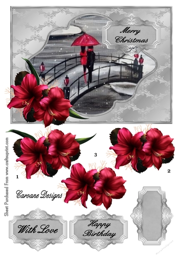 Love is in the Air - A5 card front with decoupage
