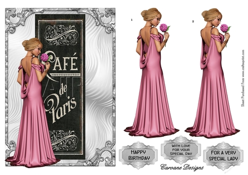 Cafe de Paris 1 - A5 card front with decoupage