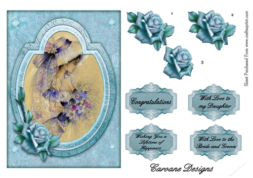 Vintage Bride - A5 card front with decoupage