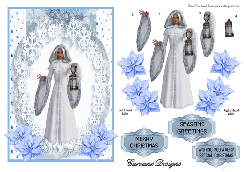 Snowflake Lady - A5 card front with decoupage