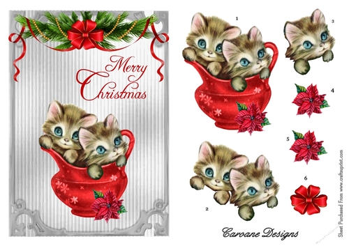 Christmas Kitties - A5 card front with decoupage