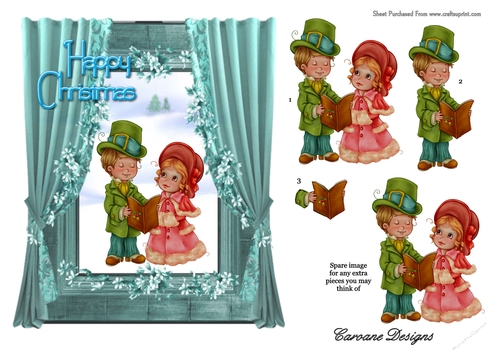 Carol Singing - 7 x 6 inch topper with decoupage