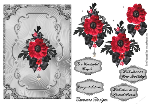 Rose Gothique - A5 card front with decoupage