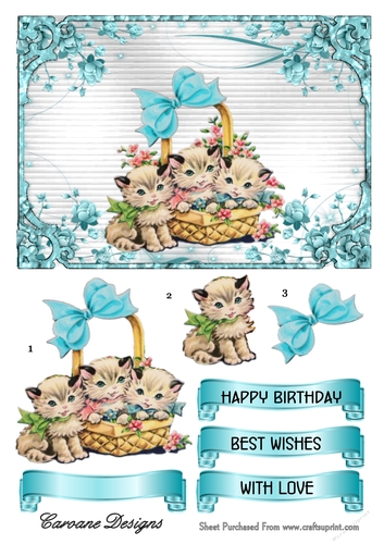 Vintage Kitties 1 - A5 card front with decoupage