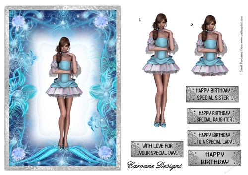 Beauty in Blue - A5 quick card with decoupage