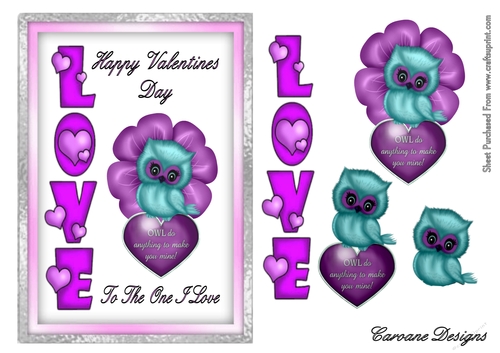Cute Valentine Owl - A5 card front with decoupage