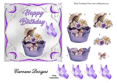 Birthday Cupcake 1 - 6x6 inch topper with decoupage