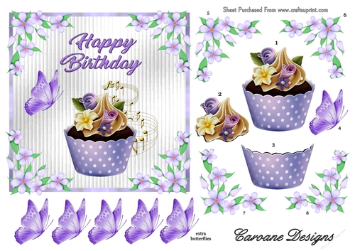 Birthday Cupcake 2 - 6x6 inch topper with decoupage