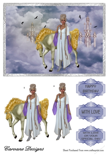 Golden Unicorn - A5 card front with decoupage