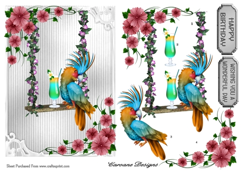 Boozy Polly - A5 card front with decoupage