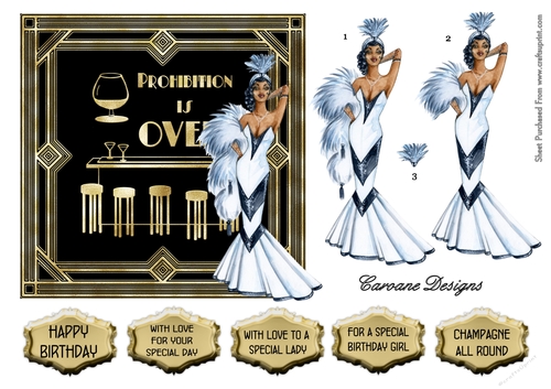 Roarin 20s 1 - 6x6 inch card front with decoupage