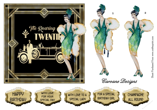Roarin 20s 2 - 6x6 inch card front with decoupage