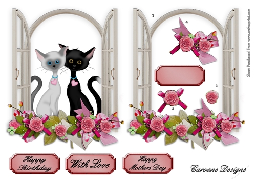 Nosy Pussycats -  5x6 inch card topper with decoupage