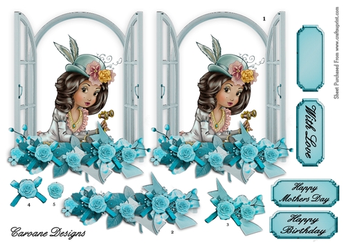 Inquisitive Lady -  4x5 inch card topper with decoupage