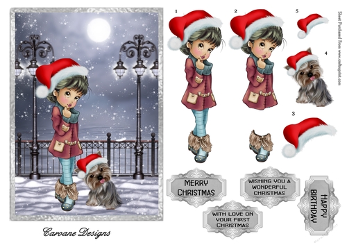 My Christmas Puppy - 7x5 inch card front with decoupage