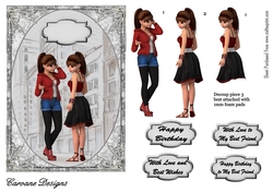 Girl Talk - A5 card front with decoupage