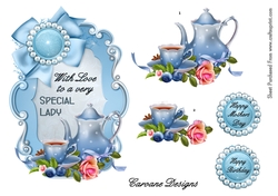Tea for a Special Lady 1 - 7x6 inch topper with decoupage