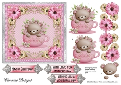 Teddy in a Teacup - 6x6 inch card front with decoupage