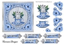 Enchanted Fox in a Teacup - 6x6 inch card front with decoupage