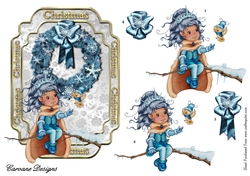 Christmas Fairy Child - 7x5 inch topper with decoupage