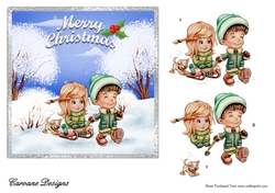 Snow Christmas 6 - 6x6 inch card front with decoupage.