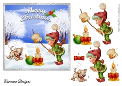 Snow Christmas 7 - 6x6 inch card front with decoupage.