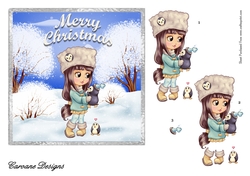 Snow Christmas 11 - 6x6 inch card front with decoupage