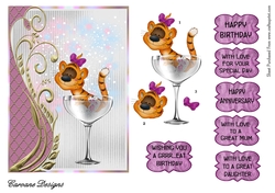 Tigger in a Wine Glass - 7x5 inch card front with decoupage