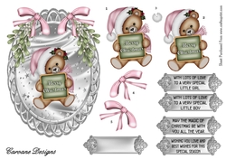 Pink and Silver Christmas 1 - Oval topper with decoupage