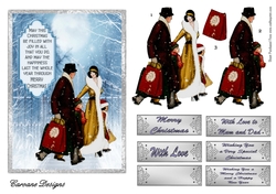Christmas Shopping 2 - 7x5 inch card front with decoupage