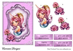 Unicorn Princess - 7x5 inch card front with decoupage