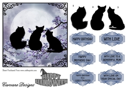 Moonlight Meowting - 6x6 inch card front with decoupage