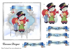 The Snowman - 6x6 inch card front with decoupage