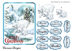 Happy Little Polar Bears - 7x5 inch card front with decoupage