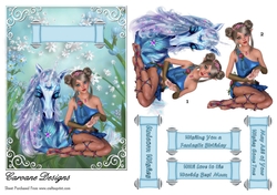 Fairies and Unicorns 1 - 7x5 inch card front with decoupage
