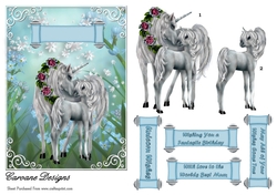 Fairies and Unicorns 2 - 7x5 inch card front with decoupage