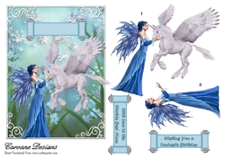 Fairies and Unicorns 3 - 7x5 inch card front with decoupage