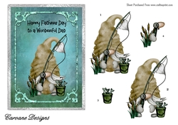 Fathers Day Fishing Gnome - 7x5 inch card front with decoupage