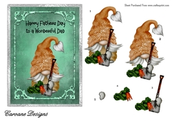 Fathers Day Gardening Gnome - 7x5 inch card front with decoupage