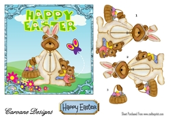 The Easter Bunny Bear - 6x6 inch card front with decoupage