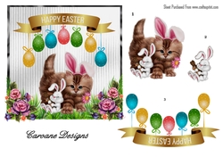 Easter Kitty and Friend - 6x6 inch card front with decoupage