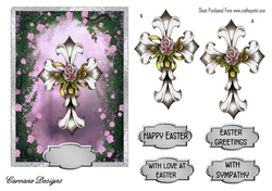 Easter Cross 1 - 7x5 inch card front with decoupage