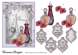 Parisian Perfumes - 7x5 inch card front with decoupage
