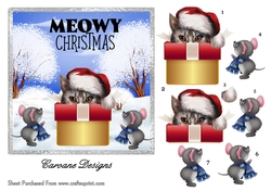 Crazy Christmas Cats 1 - 6x6 inch card front with decoupage