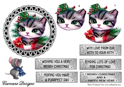 From Our Kitty to Your Kitty 3 - 5 inch circular topper with decoupage and 5 greeting boxes