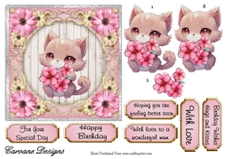 Pretty Kitty 2 - 6X6 inch card front with decoupage