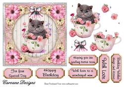 Pretty Kitty 4 - 6X6 inch card front with decoupage