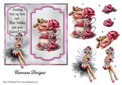 Fairy Tea Cup 2 - 6x6 inch card front with decoupage