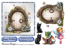 DIY Fairy Doors 1 - 6x6 inch card front with decoupage