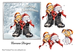 Santas Boots - 6x6 inch card front with decoupage
